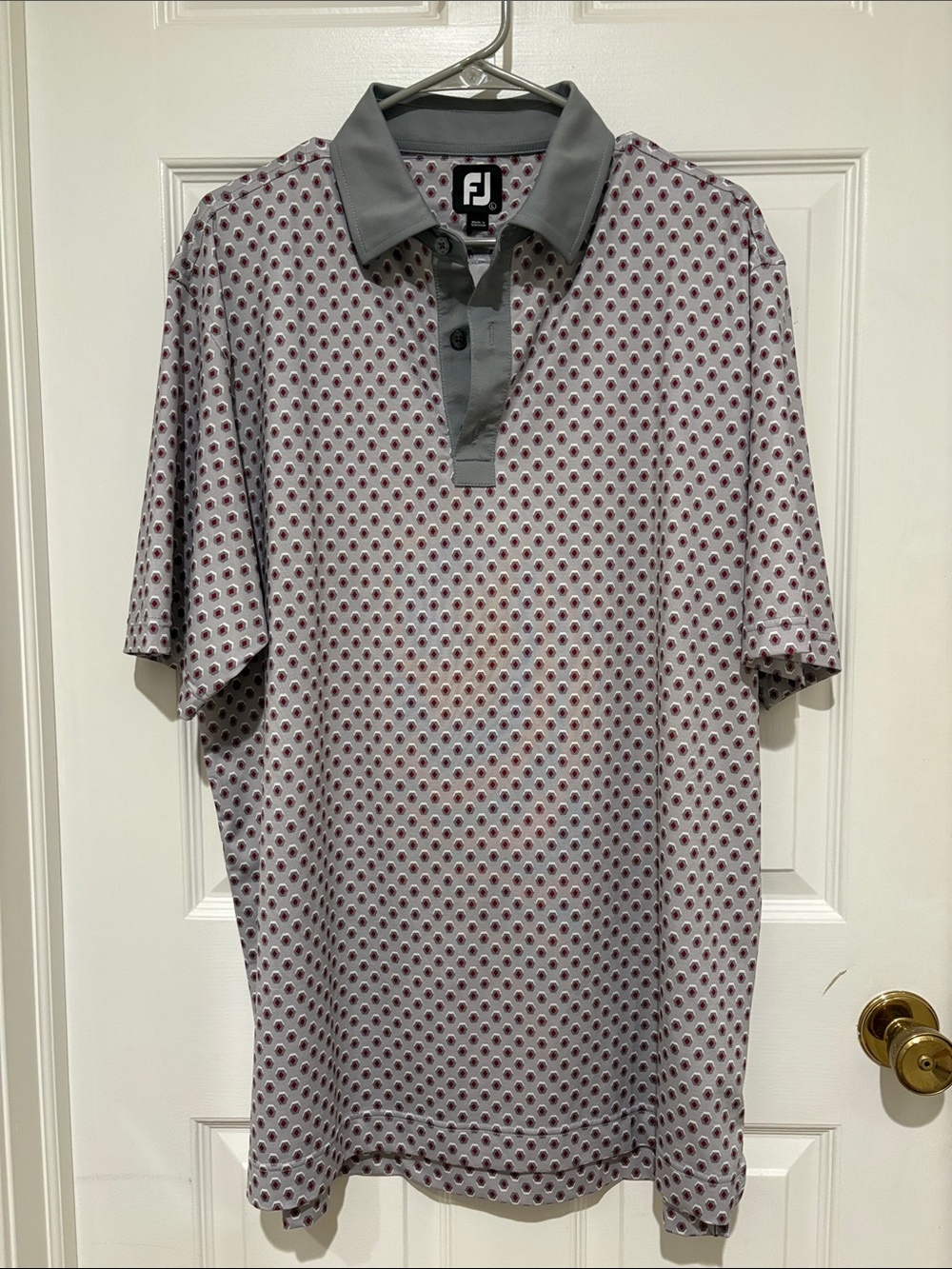 FootJoy Men’s Gray Golf shirt with Maroon Dot Print